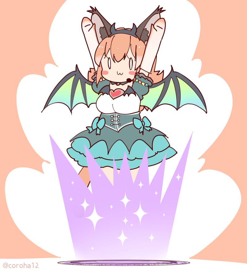 1girl, animal_ears, caracal_(kemono_friends), cat_ears, cat_girl, cat_tail, coroha, demon_horns