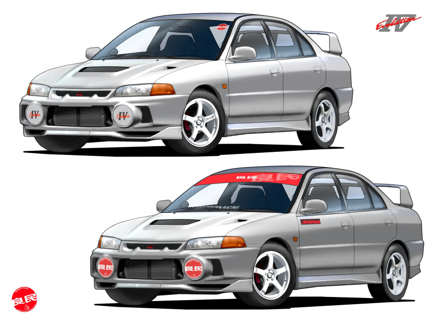 absurdres, asterozoa, car, grey_car, headlight, highres, mitsubishi_lancer_evolution, mitsubishi_motors
