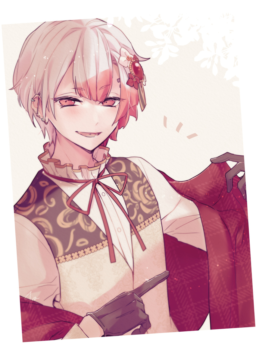 1boy, akuma_shitsuji_to_kuroi_neko, ammon_lead, black_gloves, earrings, farico, gloves, highres