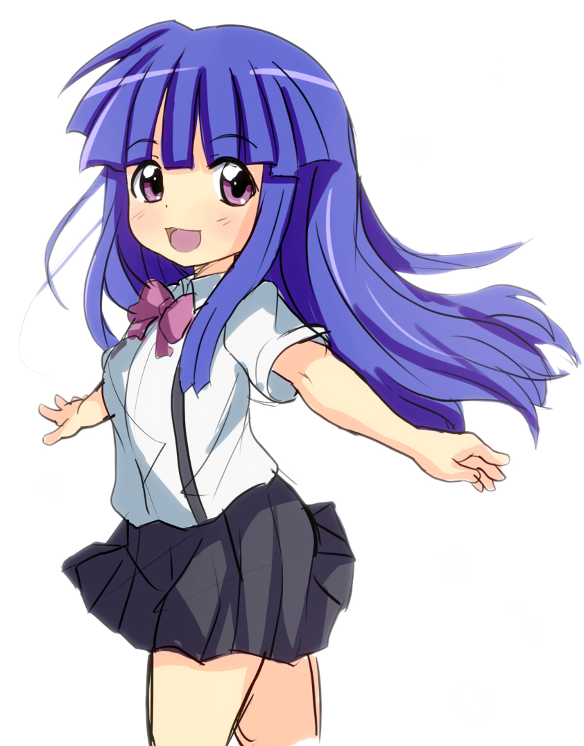 1girl, black_skirt, bow, furude_rika, higurashi_no_naku_koro_ni, kansoku, long_hair, looking_at_viewer