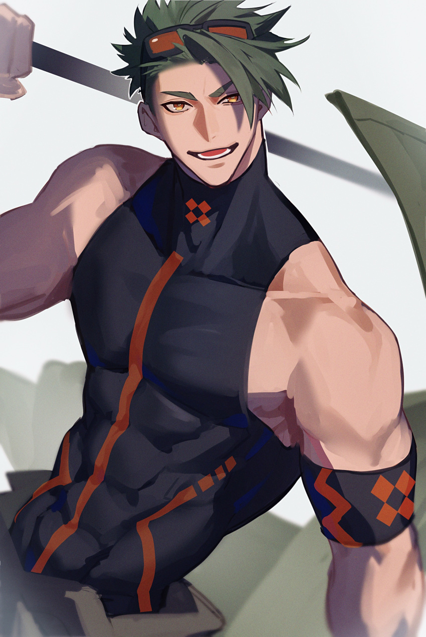 1boy, absurdres, achilles_(fate), achilles_(fearless_diver)_(fate), armband, black_armband, black_shirt, bright_pupils
