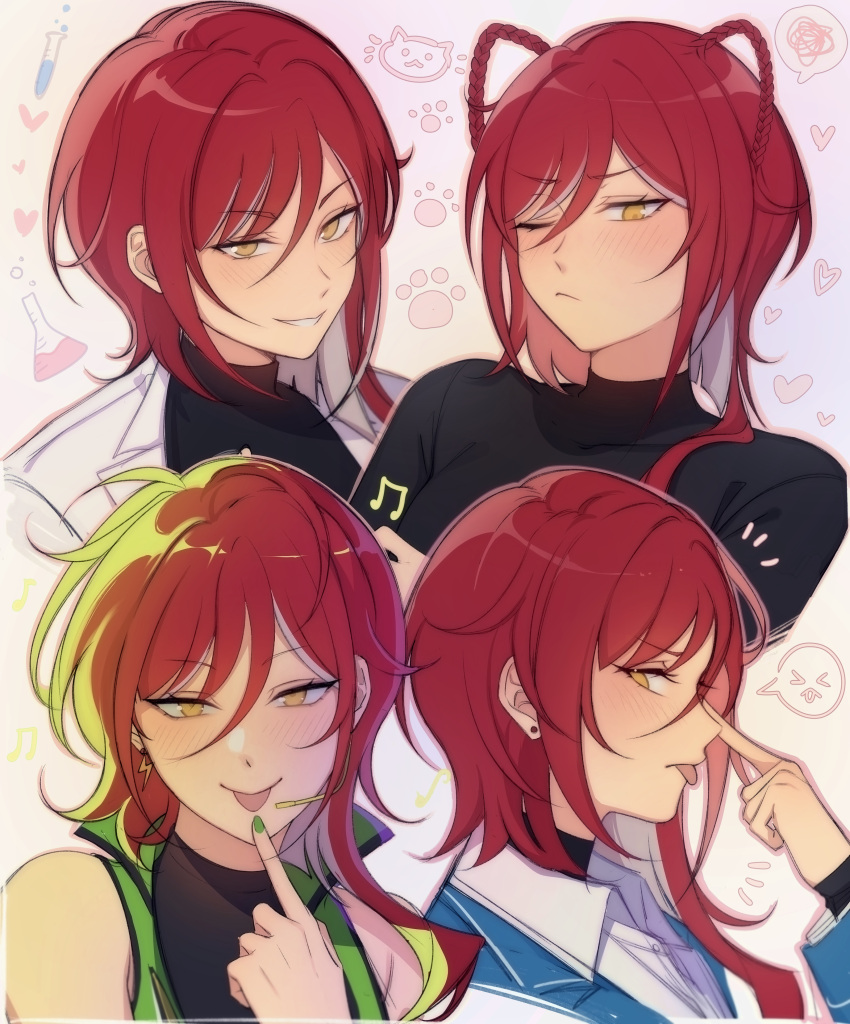 1boy, 1girl, absurdres, animal_ears, black_shirt, blazer, blue_jacket, blush