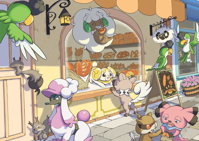 ^_^, animal_focus, bag, baguette, beak, bird, bread, closed_eyes