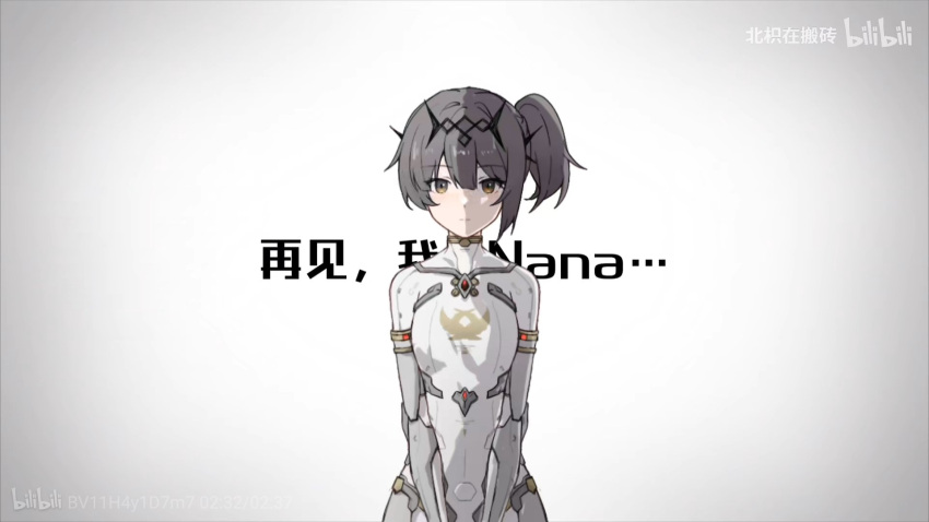 1girl, asymmetrical_hair, beizhi, bilibili_logo, bilibili_username, bodysuit, character_name, flat_chest