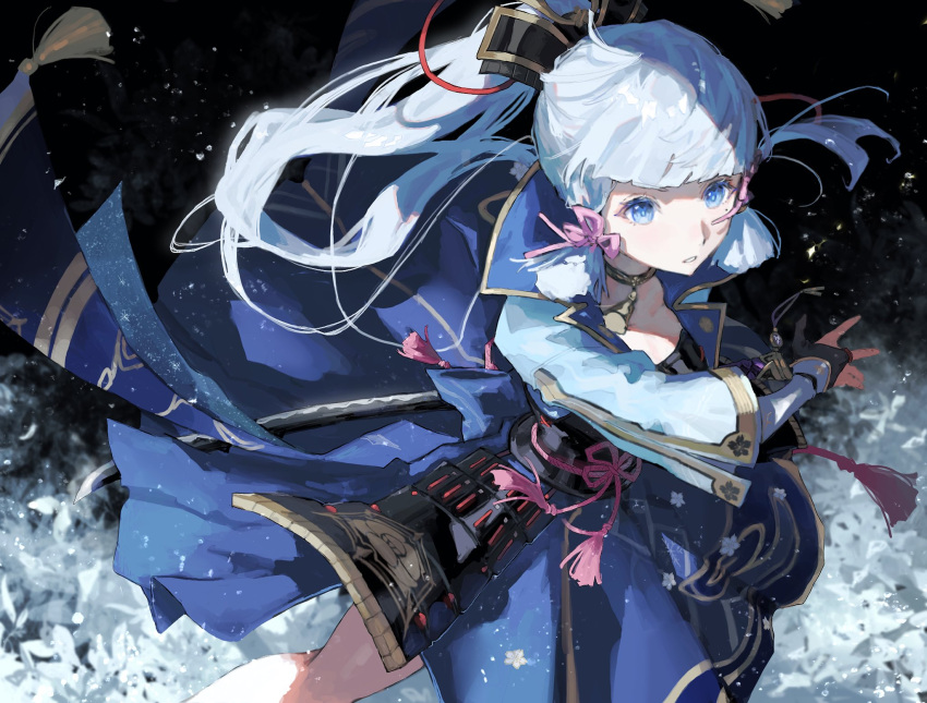 1girl, arm_guards, armor, armored_dress, black_armor, black_bridal_gauntlets, blue_eyes, blue_hair