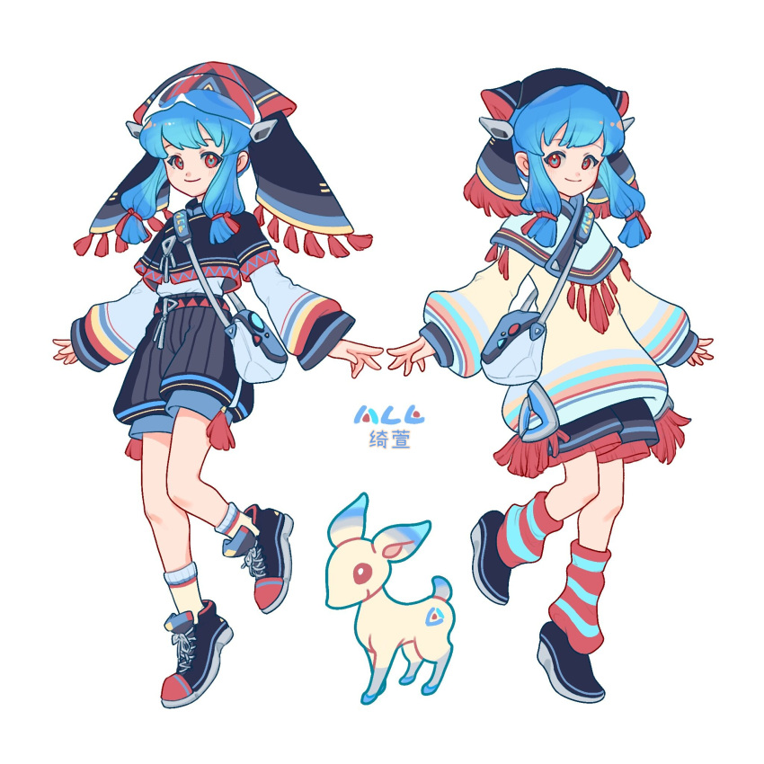 1girl, ace_studio, alternate_costume, bag, black_headwear, black_jacket, black_shorts, blue_eyes
