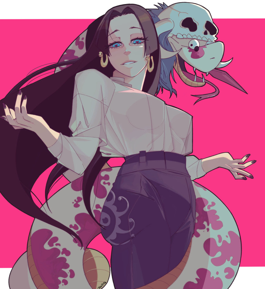 1girl, amazon_warrior, blue_eyes, boa_hancock, breasts, earrings, highres, jewelry