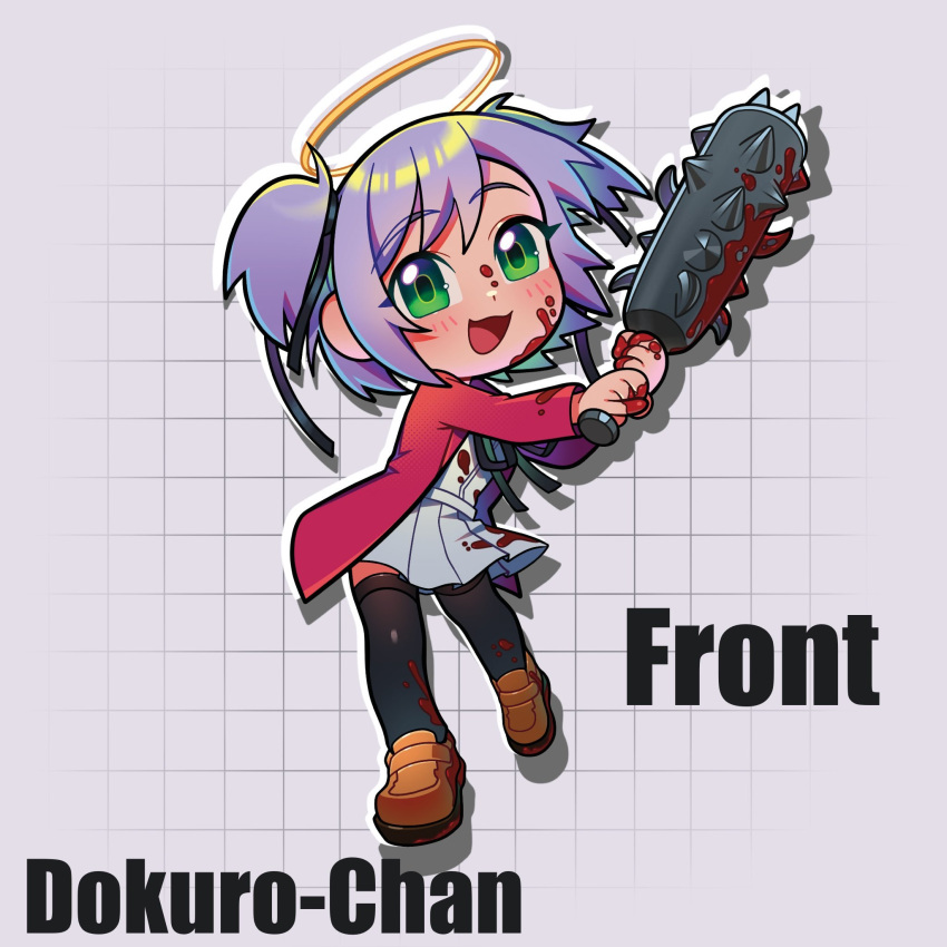angel, blood, blood_on_clothes, blood_on_face, blood_on_weapon, blush, bokusatsu_tenshi_dokuro-chan, green_eyes