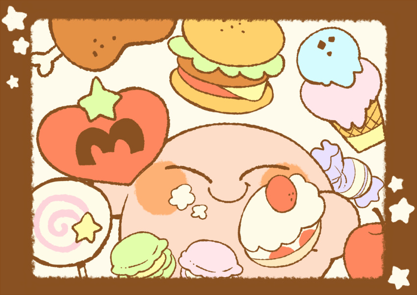 apple, blush_stickers, border, brown_border, burger, cake, cake_slice, candy