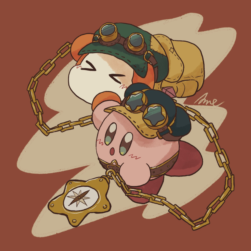 >_<, :o, aqua_eyes, backpack, bag, bandana_waddle_dee, blush_stickers, brown-framed_eyewear