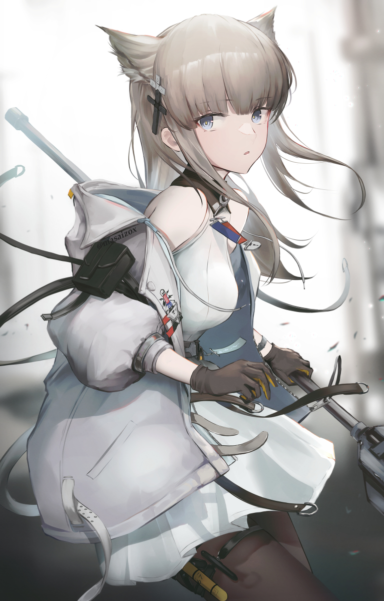 1girl, animal_ears, arknights, arknights:_endfield, black_gloves, black_pantyhose, blue_eyes, breasts