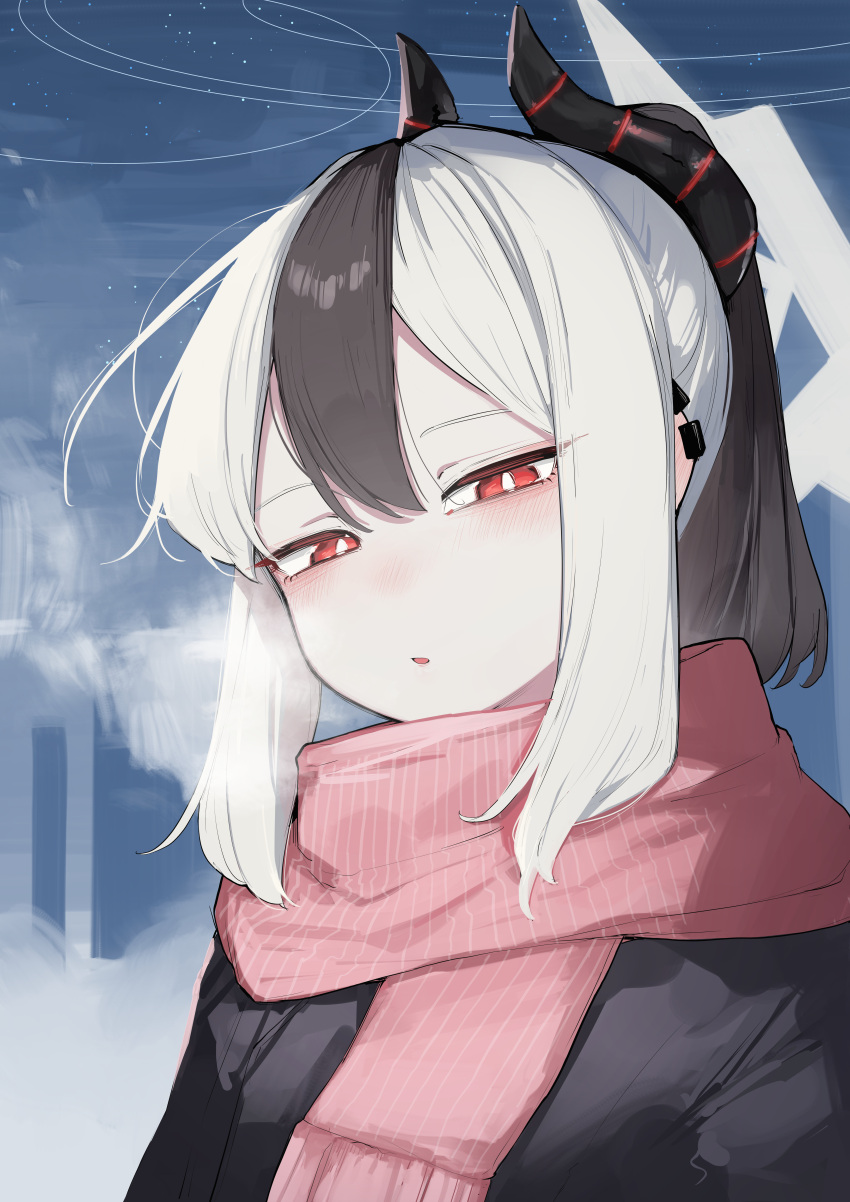 1girl, absurdres, black_hair, blue_archive, blush, breath, ear_ornament, highres