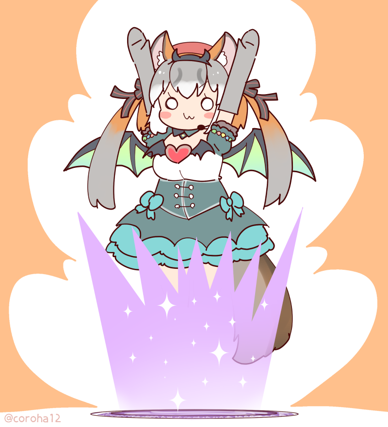 1girl, animal_ears, coroha, demon_horns, demon_wings, dress, elbow_gloves, extra_ears