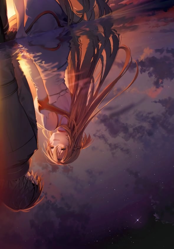 1boy, 1girl, asuna_(sao), black_hair, black_jacket, blonde_hair, braid, couple