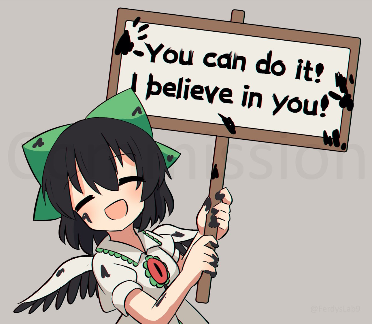 1girl, black_hair, black_wings, bow, breasts, cape, closed_eyes, commentary