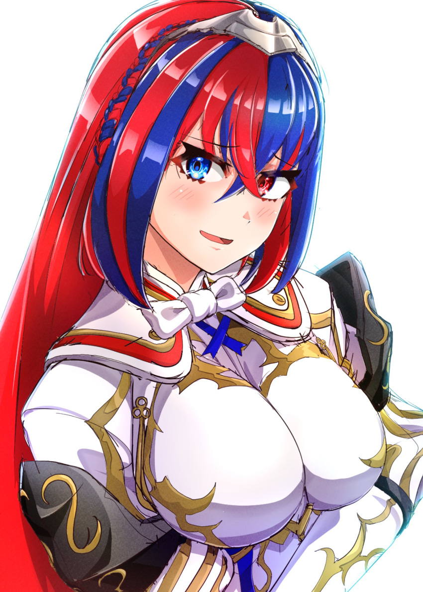 1girl, absurdres, alear_(female)_(fire_emblem), alear_(fire_emblem), blue_eyes, blue_hair, blush, crossed_bangs