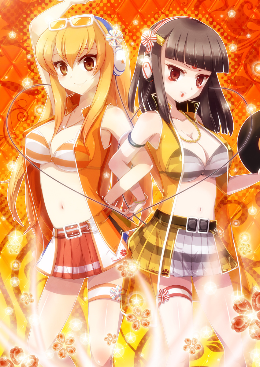 arm_up, armband, beatmania, beatmania_iidx, belt, bikini_top, black_hair, bracelet