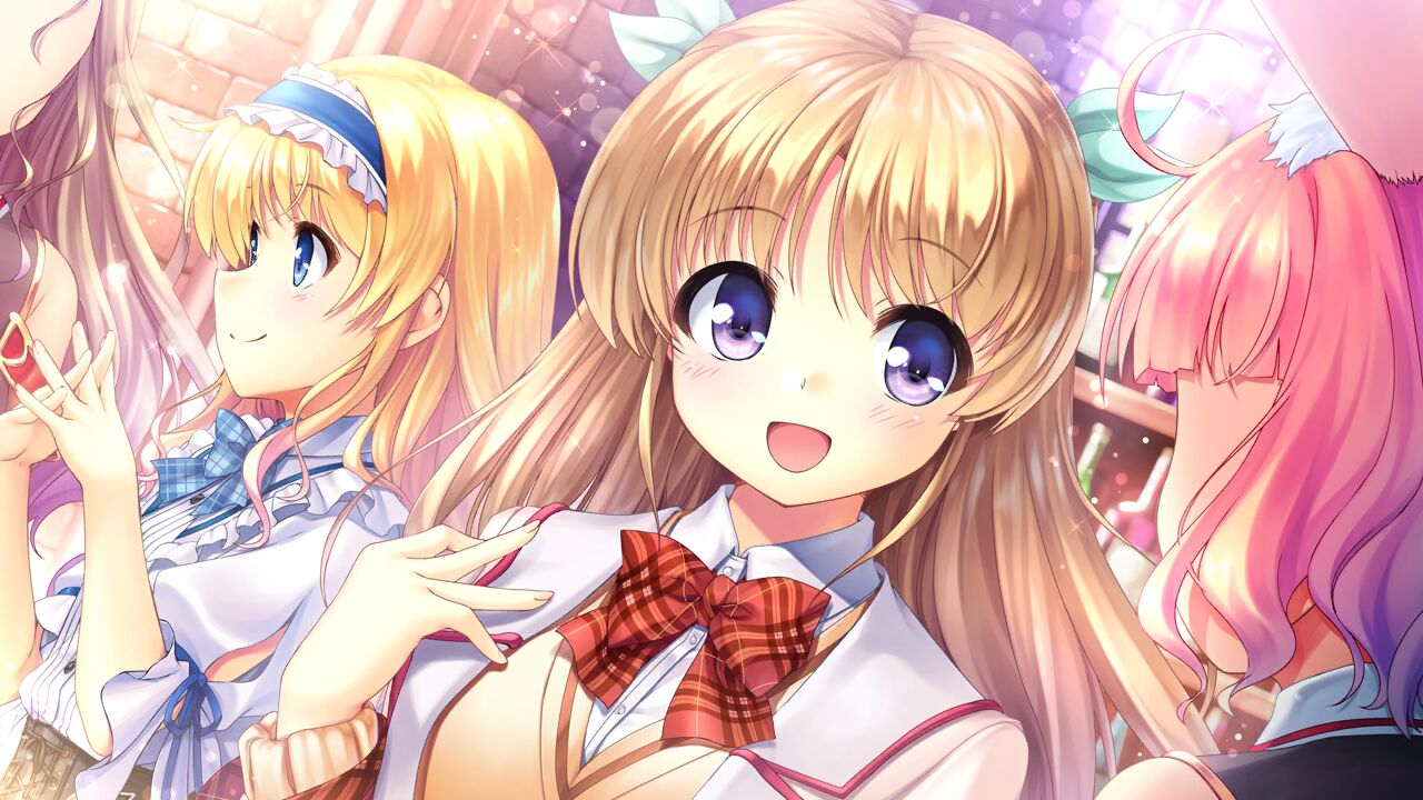 4girls, :d, ahoge, animal_ears, blonde_hair, blue_bow, blue_bowtie, blue_eyes