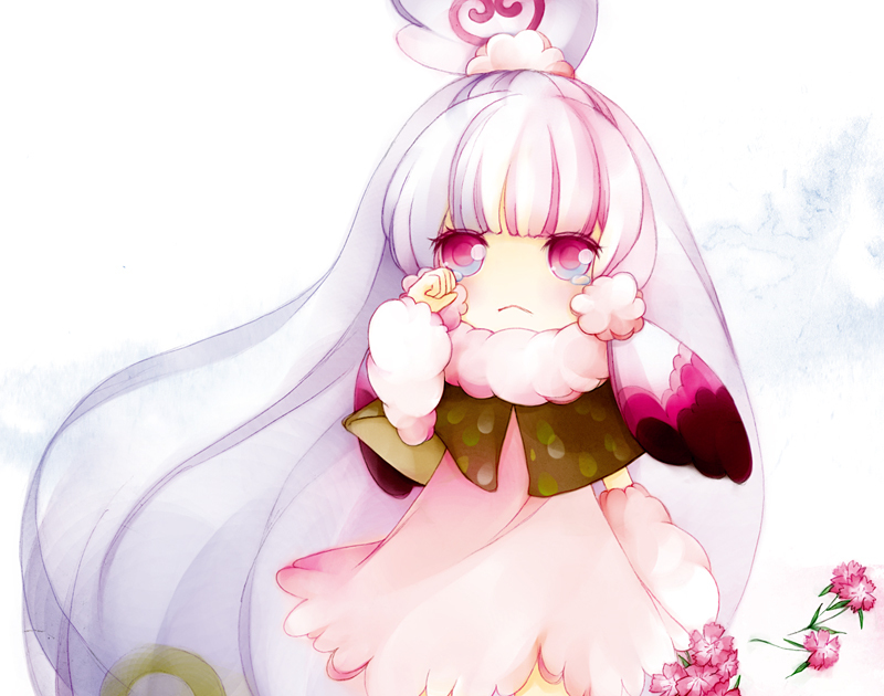 :<, child, flower, itezora_konayuki, katanagatari, long_hair, parikari, pink_eyes