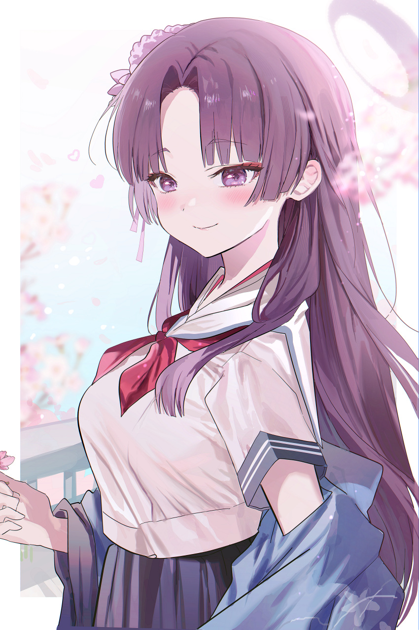 0202ase, 1girl, absurdres, black_skirt, blue_archive, blush, breasts, closed_mouth