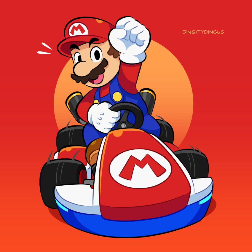 1boy, artist_name, blue_overalls, boots, brown_footwear, brown_hair, car, clenched_hand