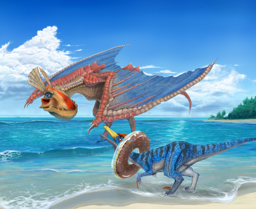 beach, cloud, clouds, doughnut, eikura_(matti), highres, innertube, monster_hunter