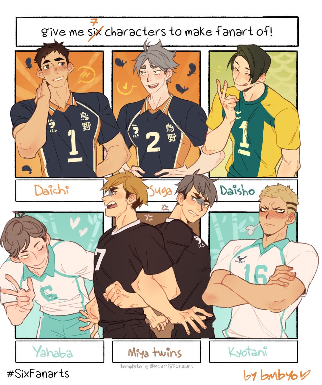 6+boys, aoba_johsai_volleyball_uniform, black_feathers, black_hair, blonde_hair, blush, bombyoon, brothers