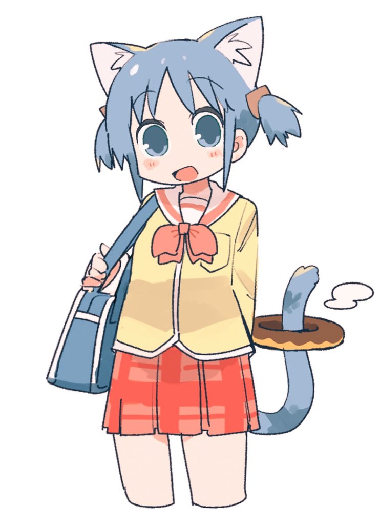 1girl, animal_ear_fluff, animal_ears, arm_behind_back, bag, blue_bag, blue_eyes, blue_hair