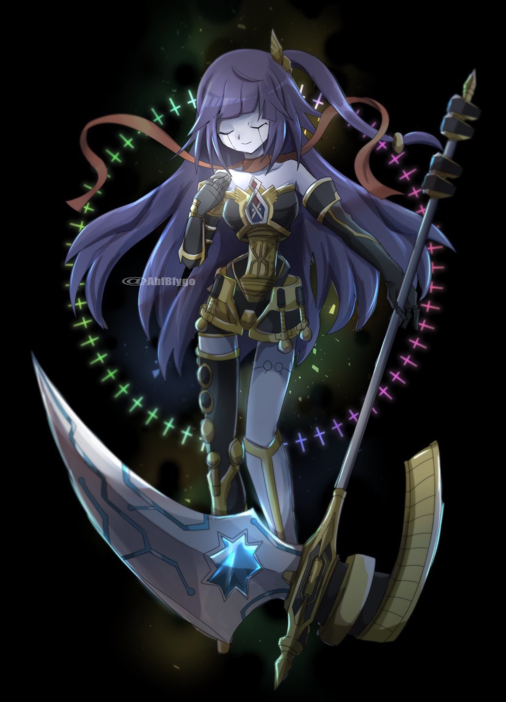 1girl, abfbfygo, android, bare_shoulders, closed_eyes, duel_monster, elbow_gloves, full_body
