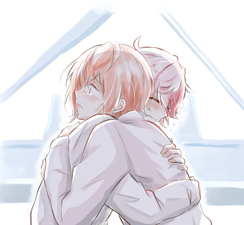 2boys, blush, closed_eyes, closed_mouth, crying, crying_with_eyes_open, hari_nyan_nyan, highres