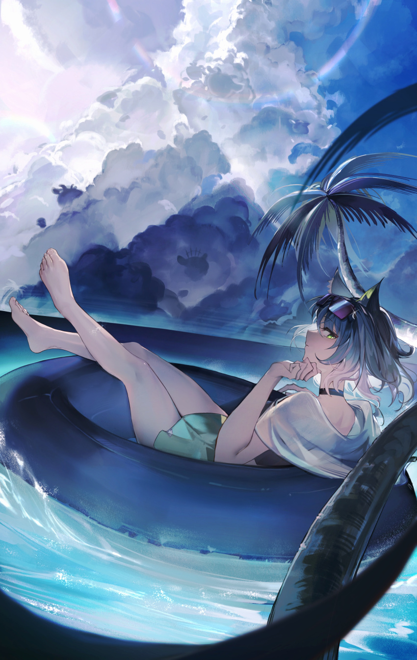 1girl, absurdres, animal_ears, arknights, cat_ears, cat_girl, clouds, cloudy_sky