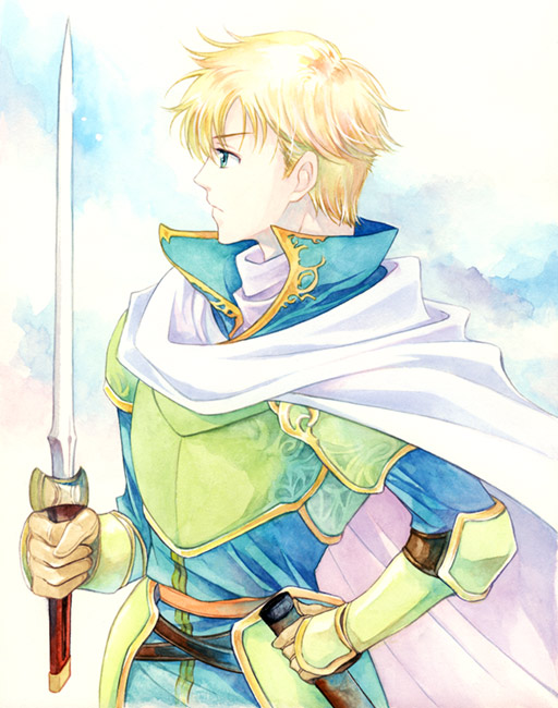 1boy, agahari, armor, blonde_hair, breastplate, cape, fire_emblem, fire_emblem:_the_sacred_stones