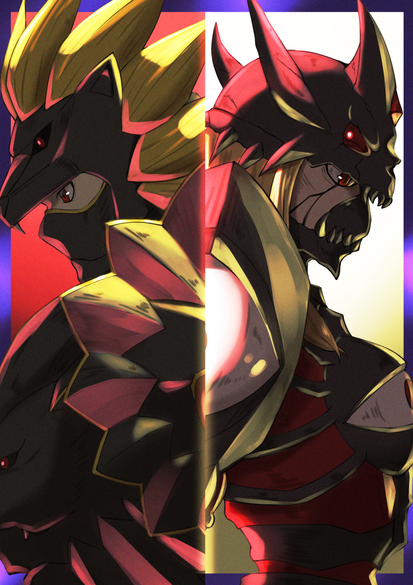 absurdres, armor, blonde_hair, cracked_skin, digimon, digimon_(creature), digimon_frontier, duskmon