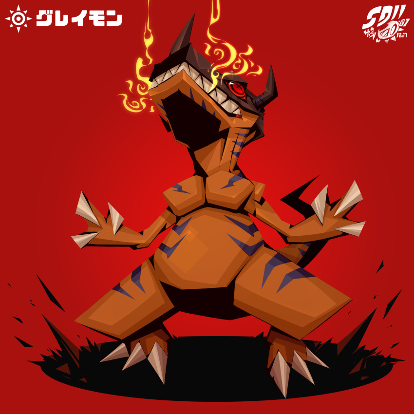 972819623datiancai, absurdres, digimon, digimon_(creature), fire, full_body, greymon, highres