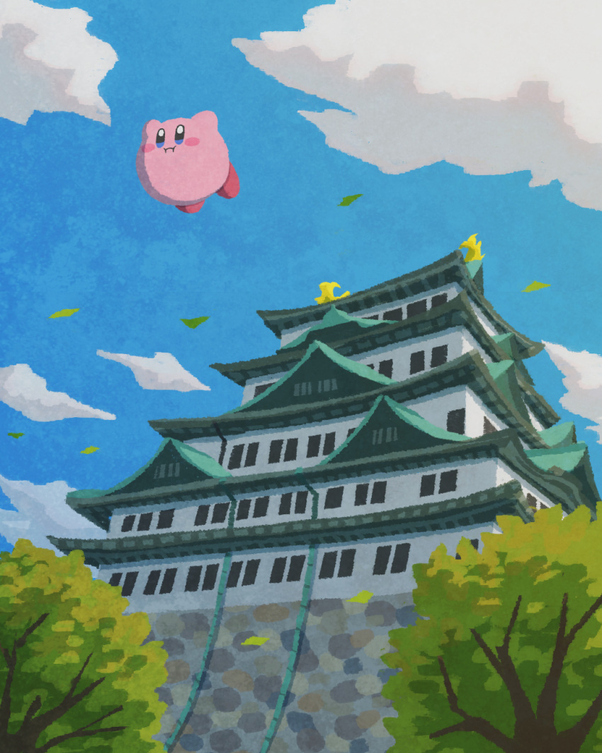 1other, :i, architecture, blue_eyes, blush_stickers, castle, closed_mouth, clouds