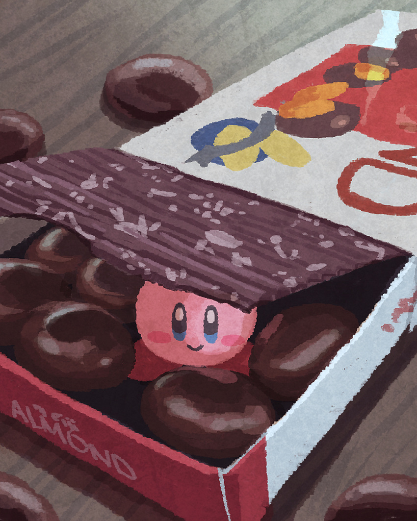 almond, blue_eyes, blush_stickers, box, chocolate, closed_mouth, food, food_focus
