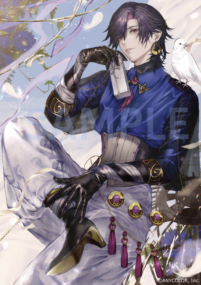 1boy, animal_on_shoulder, bandaged_arm, bandages, bird, bird_on_shoulder, black_gloves, black_hair