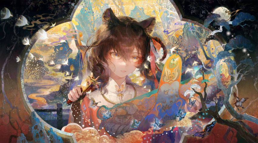 1girl, absurdres, animal, animal_ear_fluff, animal_ears, arknights, bird, black_hair