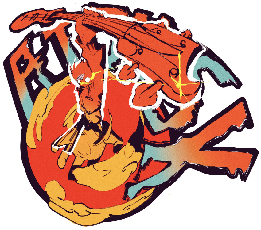 1boy, absurdres, arm_up, black_outline, circle, flcl, glowing, glowing_eyes