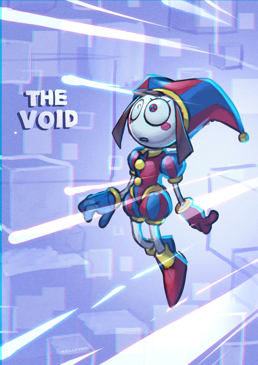 1girl, :o, absurdres, asymmetrical_footwear, asymmetrical_gloves, blue_footwear, blue_gloves, blush_stickers