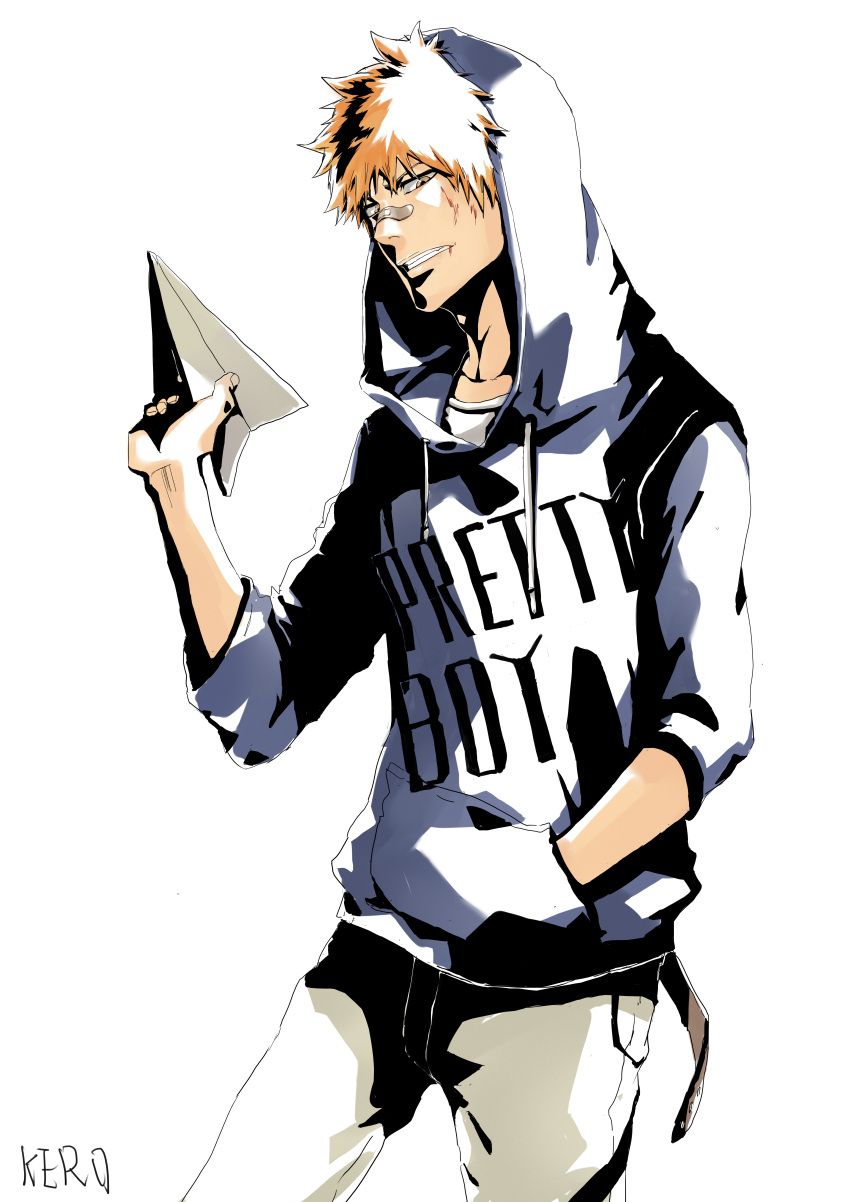 1boy, absurdres, artist_name, bandaid, bandaid_on_face, bandaid_on_nose, belt, bleach