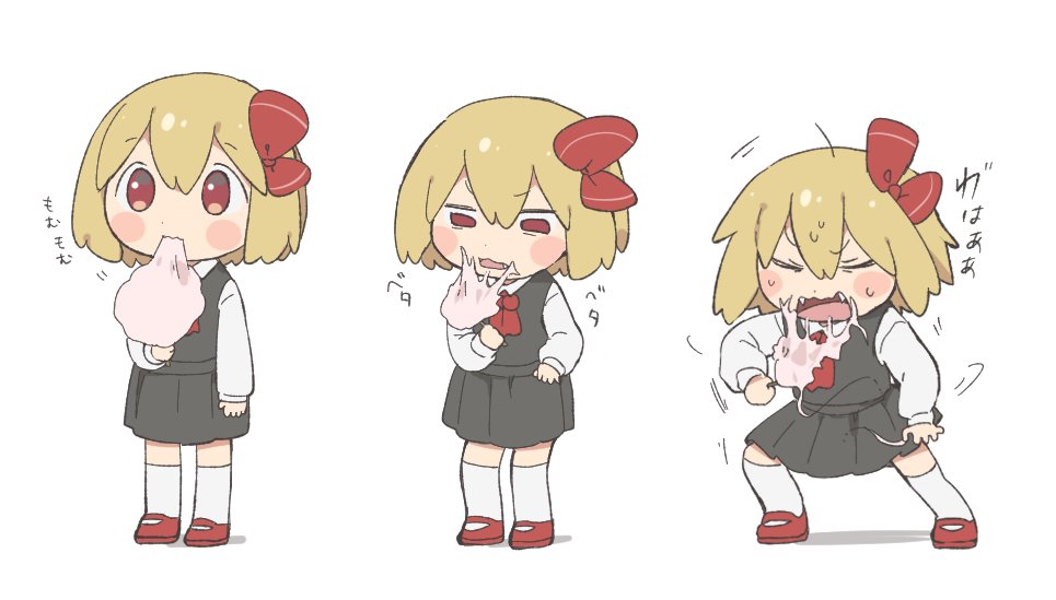 1girl, ascot, black_skirt, black_vest, blonde_hair, blush_stickers, bow, citrus_(place)