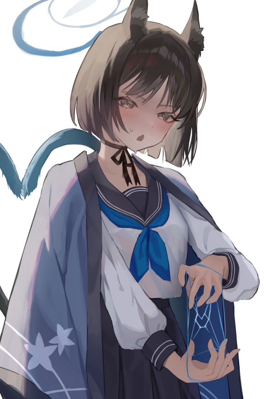 1girl, absurdres, animal_ears, black_eyes, black_hair, black_sailor_collar, black_skirt, blue_archive
