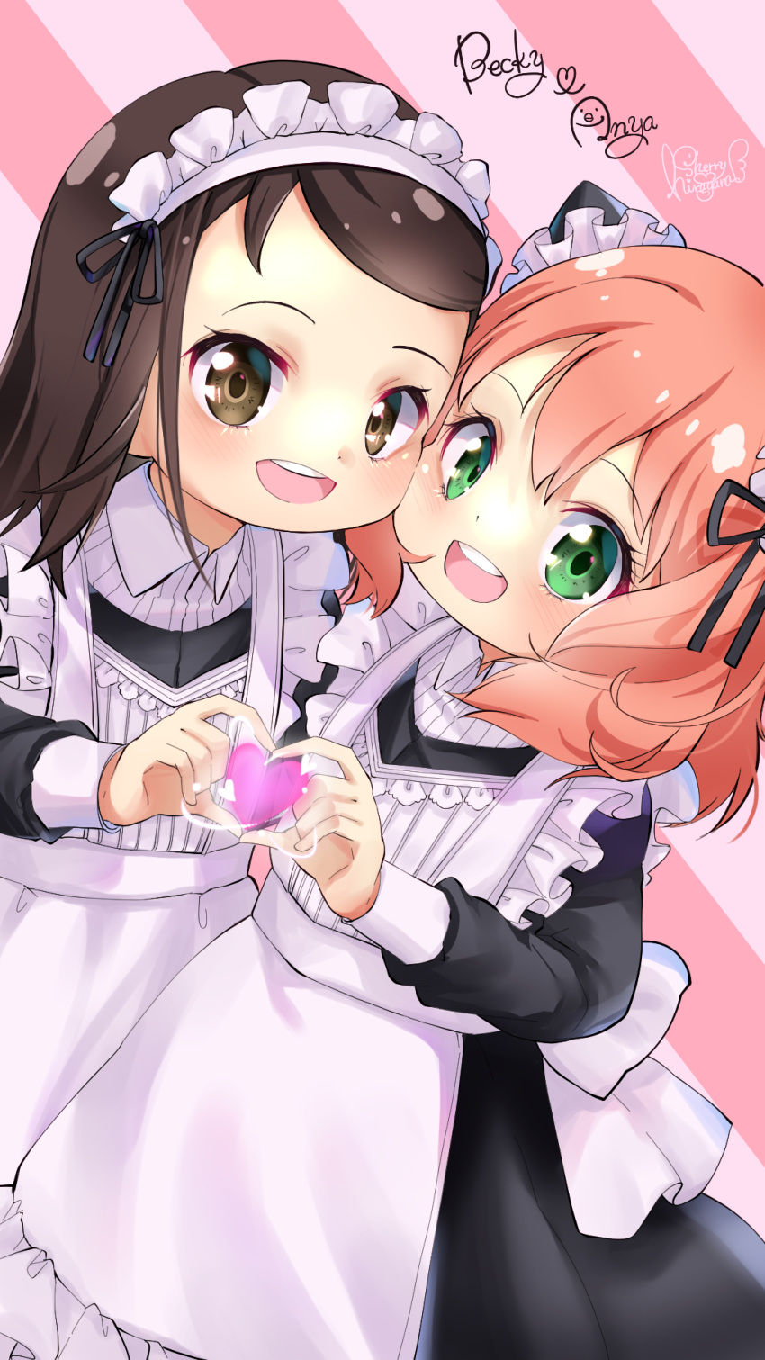 2girls, anya_(spy_x_family), apron, becky_blackbell, brown_eyes, brown_hair, child, cone_hair_bun