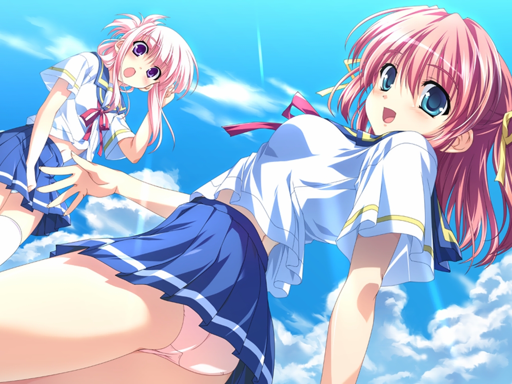 multiple_girls, natsumegu, nojima_hotori, pink_hair, red_hair, redhead, school_uniform, shinonome_yukako