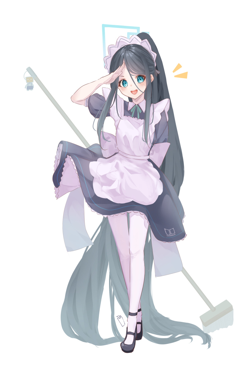 1girl, absurdly_long_hair, absurdres, apron, aris_(blue_archive), aris_(maid)_(blue_archive), black_dress, black_hair