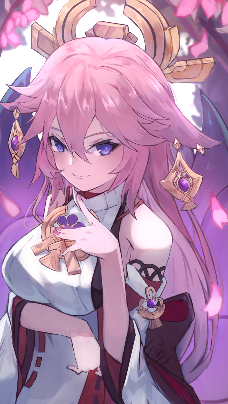 1girl, animal_ears, bare_shoulders, breasts, elxion, floppy_ears, fox_ears, from_side
