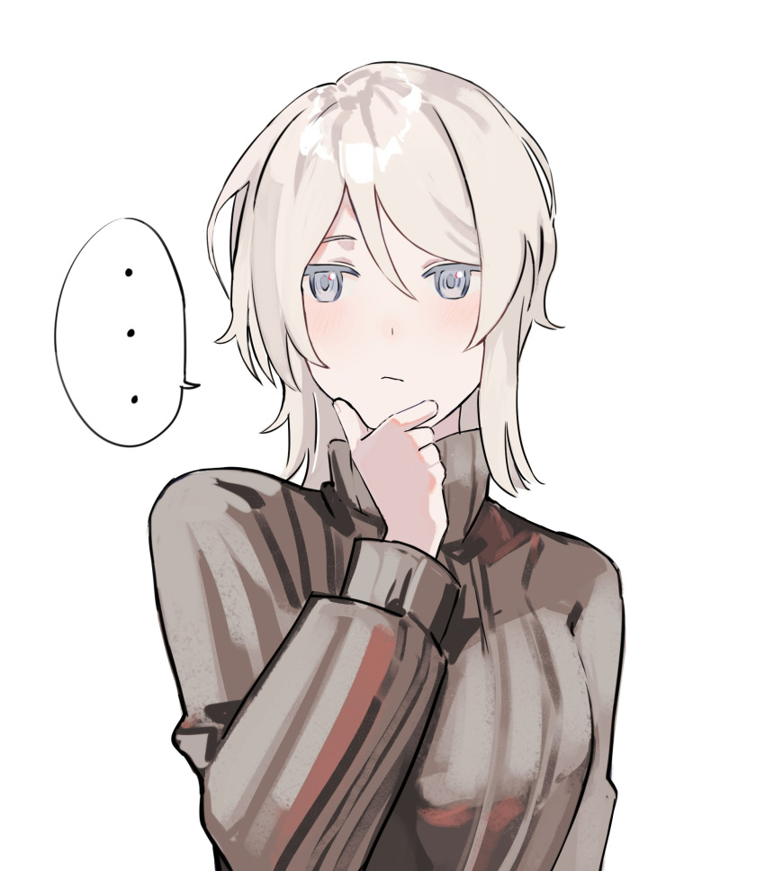 1girl, blue_eyes, brown_sweater, closed_mouth, faust_(limbus_company), hand_up, highres, limbus_company