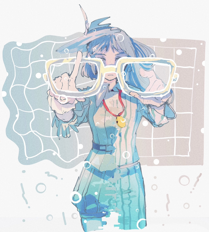 1girl, breasts, circle, flcl, glasses, highres, masumi-trombone, medal