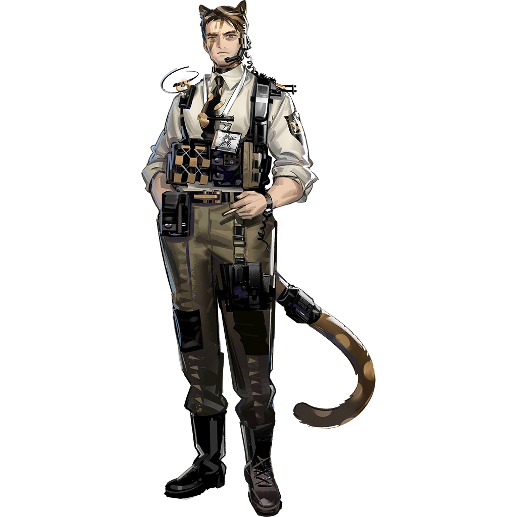 1boy, animal_ears, arknights, belt, boots, brown_hair, cigarette, collared_shirt